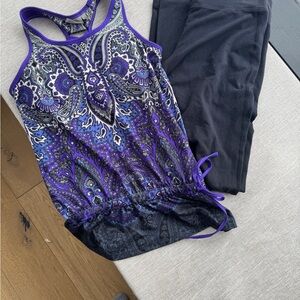 Athleta Purple and Black Patterned Top and Casual Pants